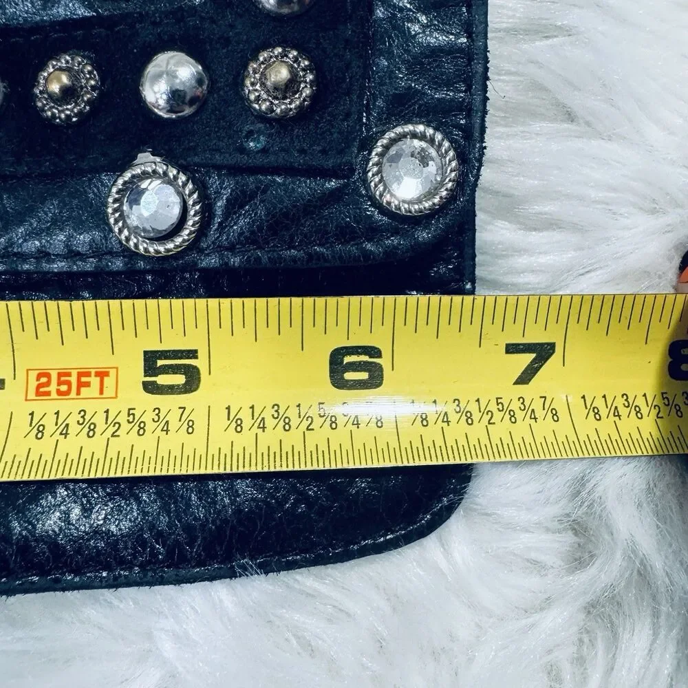Vintage Mikki G Black Leather Jeweled Belt Bag Detachable XL  display picture 3